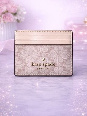 Kate Spade NY Slim Card Holder Wallet Cream Logo Print Minimal chic